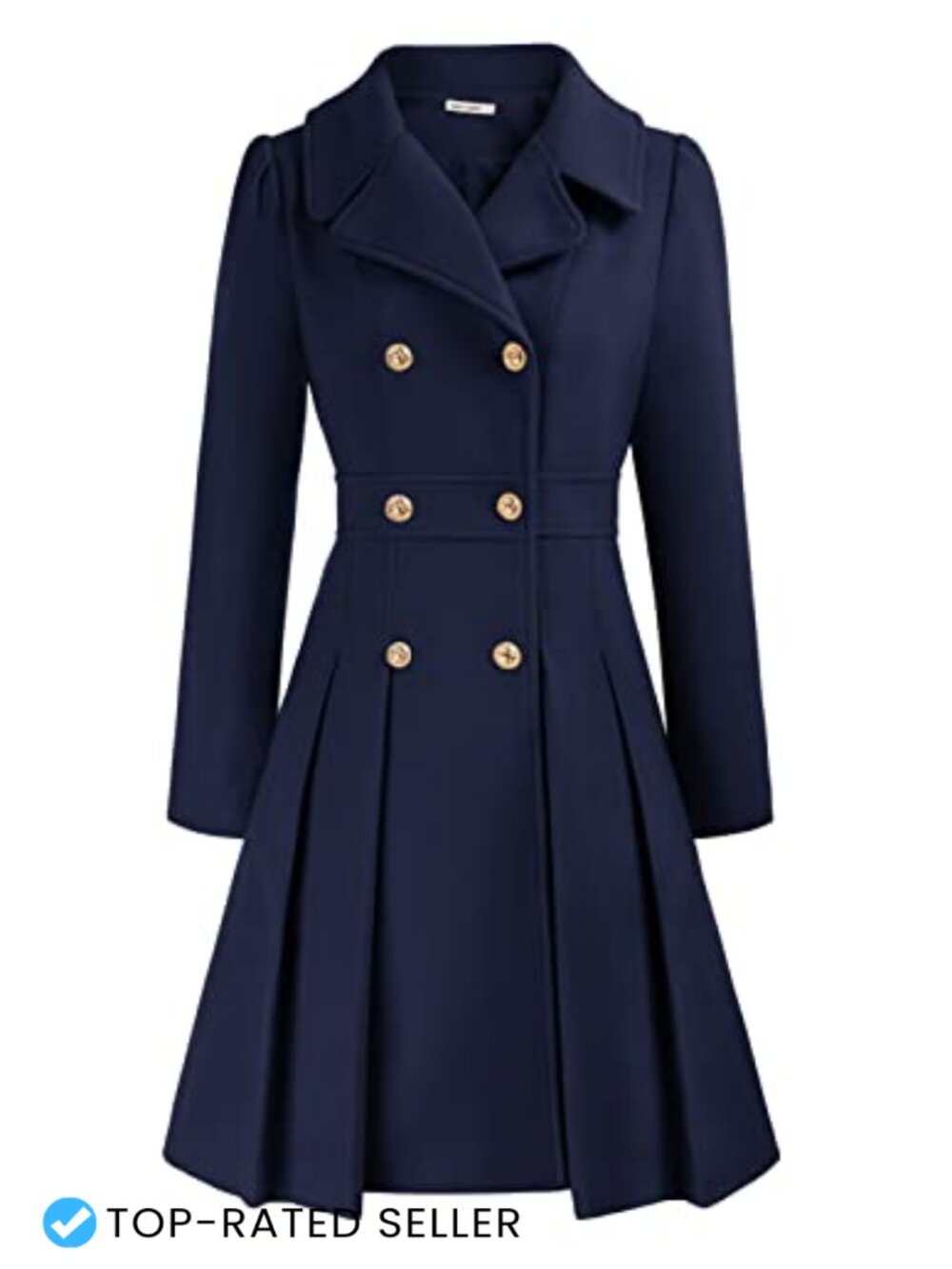 Women Trench Coat Notch Lapel Double Breasted A-Line Pea Coat with Pockets